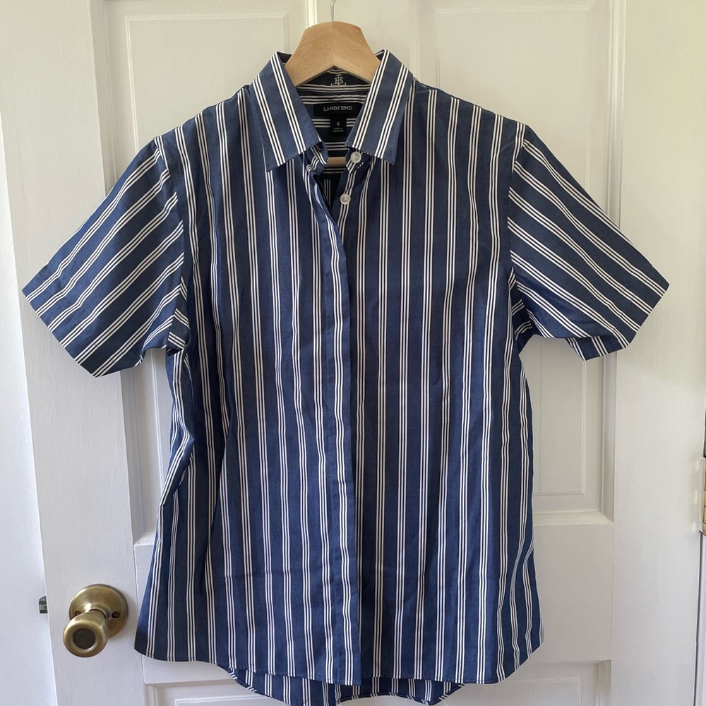 Lands End Striped Button Up Tee